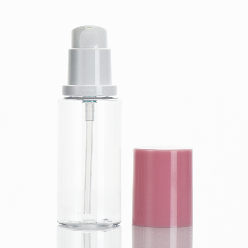 Cosmetic Plastic Round Shape PET Bottle 50ml With Pump & Overcap 